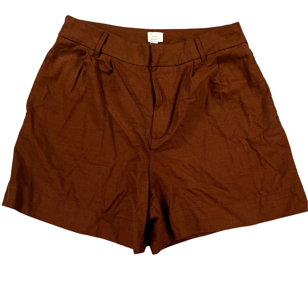 A New Day Women's Size 8 Rust Brown Pleated Linen Blend Shorts